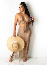Sexy Knitted Tassel Hollow Out Two Piece Skirt Set TR-1151