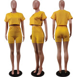 Solid T Shirt Shorts Casual 2 Piece Sets WY-6780