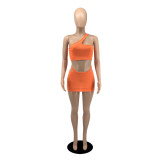 Sexy Solid One Shoulder Mini Skirt 2 Piece Sets YIBF-6075