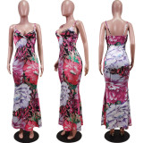 Floral Print Sexy Spaghetti Strap Maxi Dress WY-6785