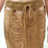 Sexy Knitted Tassel Hollow Out Two Piece Skirt Set TR-1151