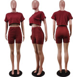 Solid T Shirt Shorts Casual 2 Piece Sets WY-6780