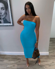 Solid Color Sexy Tube Top Maxi Dress NIK-243
