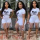 Fashion Letter Print Top And Tassel Shorts  Two Piece Sets LSD-9164