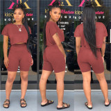Solid T Shirt Shorts Casual 2 Piece Sets WY-6780