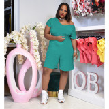 Casual Solid Short Sleeve Back Zipper Romper WSM-5249