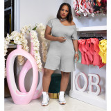 Casual Solid Short Sleeve Back Zipper Romper WSM-5249