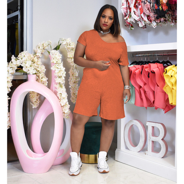 Casual Solid Short Sleeve Back Zipper Romper WSM-5249