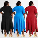 Plus Size Solid Irregular Hem Midi Dress WAF-7192