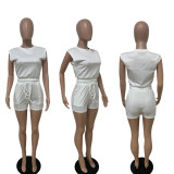 Casual Plus Size Solid Color Sleeveless Top And Short Two Piece Sets LSD-9165