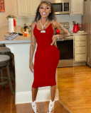 Sexy Off Shoulder Sleeveless Chain Midi Dress WSM-5244