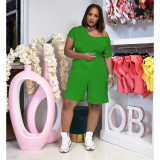 Casual Solid Short Sleeve Back Zipper Romper WSM-5249