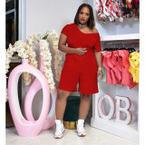 Casual Solid Short Sleeve Back Zipper Romper WSM-5249