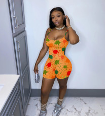 Casual Printed Spaghetti Strap Romper WY-6779
