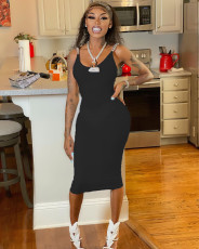 Sexy Off Shoulder Sleeveless Chain Midi Dress WSM-5244
