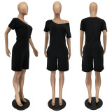 Casual Solid Short Sleeve Back Zipper Romper WSM-5249