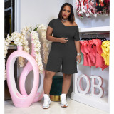 Casual Solid Short Sleeve Back Zipper Romper WSM-5249