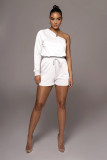 Solid One Shoulder Long Sleeve 2 Piece Short Sets FSL-F157