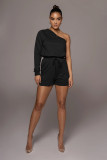 Solid One Shoulder Long Sleeve 2 Piece Short Sets FSL-F157