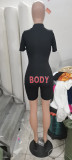 BODY Letter Print Short Sleeve Zipper Romper FSL-F156