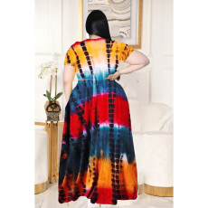 Plus Size Printed Short Sleeve Big Swing Long Skirt 2 Piece Sets LDS-3276