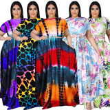 Plus Size Printed Short Sleeve Big Swing Long Skirt 2 Piece Sets LDS-3276