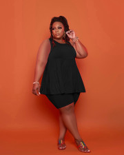 Plus Size Solid Sleeveless Two Piece Shorts Set LP-6291
