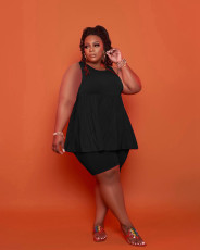 Plus Size Solid Sleeveless Two Piece Shorts Set LP-6291