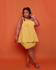 Plus Size Solid Sleeveless Two Piece Shorts Set LP-6291