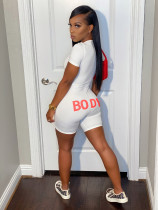 BODY Letter Print Short Sleeve Zipper Romper FSL-F156