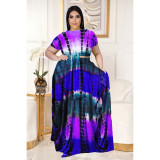 Plus Size Printed Short Sleeve Big Swing Long Skirt 2 Piece Sets LDS-3276