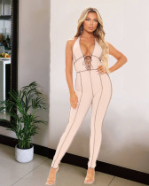 Plus Size Sexy Halter Backless Lace Up Jumpsuit LX-5800