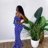 Polka Dot Print Strap Crop Top Maxi Skirt 2 Piece Sets OMY-0025