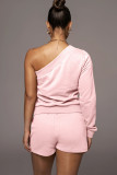 Solid One Shoulder Long Sleeve 2 Piece Short Sets FSL-F157