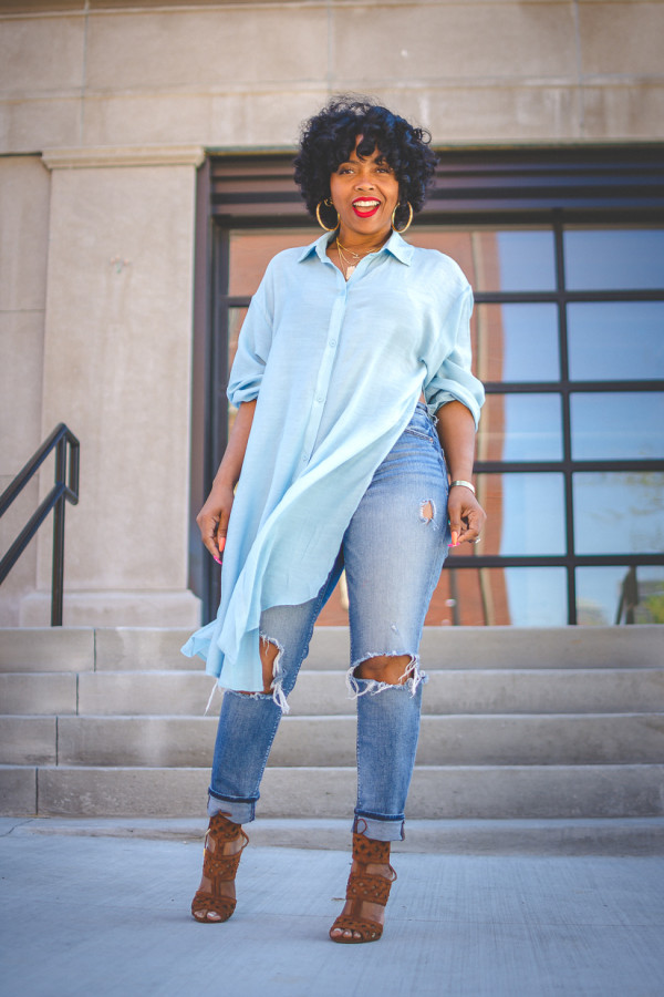 Casual Loose Solid High Split Shirt Dress OLYF-6062