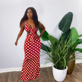 Polka Dot Print Strap Crop Top Maxi Skirt 2 Piece Sets OMY-0025