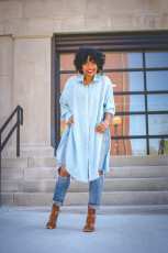 Casual Loose Solid High Split Shirt Dress OLYF-6062