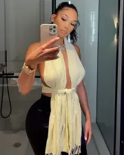 Sexy Solid Halter Backless Irregular Tops FNN-8608