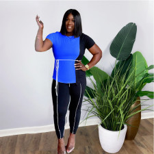 Casual Patchwork Sashes Top And Pant 2 Piece Sets HM-6523