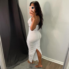 Sexy Solid Ruched Bodycon Long Dress GLF-7034