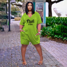 Plus Size Pink Letter Print Loose Romper BDF-8068
