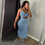 Sexy Solid Ruched Bodycon Long Dress GLF-7034