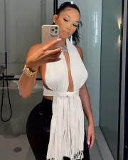 Sexy Solid Halter Backless Irregular Tops FNN-8608