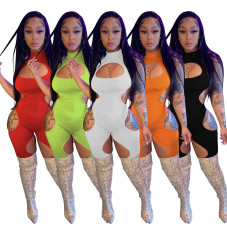 Sexy Solid Sleeveless Hollow Out Romper YIBF-6082