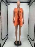 Plus Size Striped Blazer Vest+Shorts OL 2 Piece Suits YIM-192