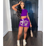 Casual Short Sleeve Crop Top Mini Skirt 2 Piece Sets WSM-5234
