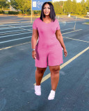 Plus Size Casual Solid Short Sleeve Loose Romper XYF-9103