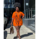 Plus Size Letter Print Short Sleeve Mini Dress FOSF-8079