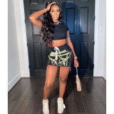 Casual Short Sleeve Crop Top Mini Skirt 2 Piece Sets WSM-5234