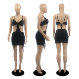 Sexy Drawstring Ruched Backless Mini Club Dress DDF-8107